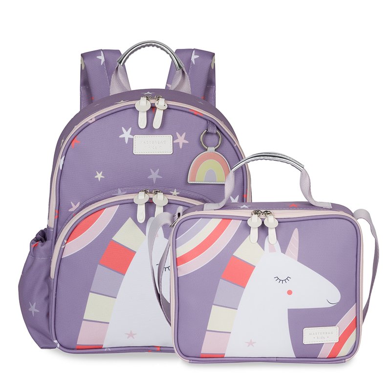 Kit Mochila Infantil Kids + Lancheira Térmica Infantil Masterbag Baby Unicórnio Roxo