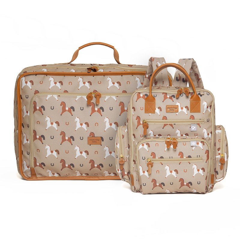 Kit Mala Maternidade Vintage + Mochila Maternidade Urban Masterbag Baby Cavalinhos Bege