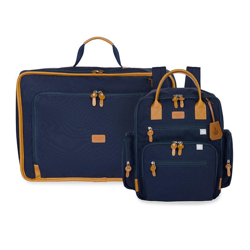 Kit Mala Maternidade Vintage + Mochila Maternidade Urban Masterbag Baby Classic Marinho