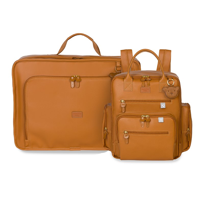 Kit Mala Maternidade Vintage + Mochila Maternidade Urban Masterbag Baby Teddy Caramelo