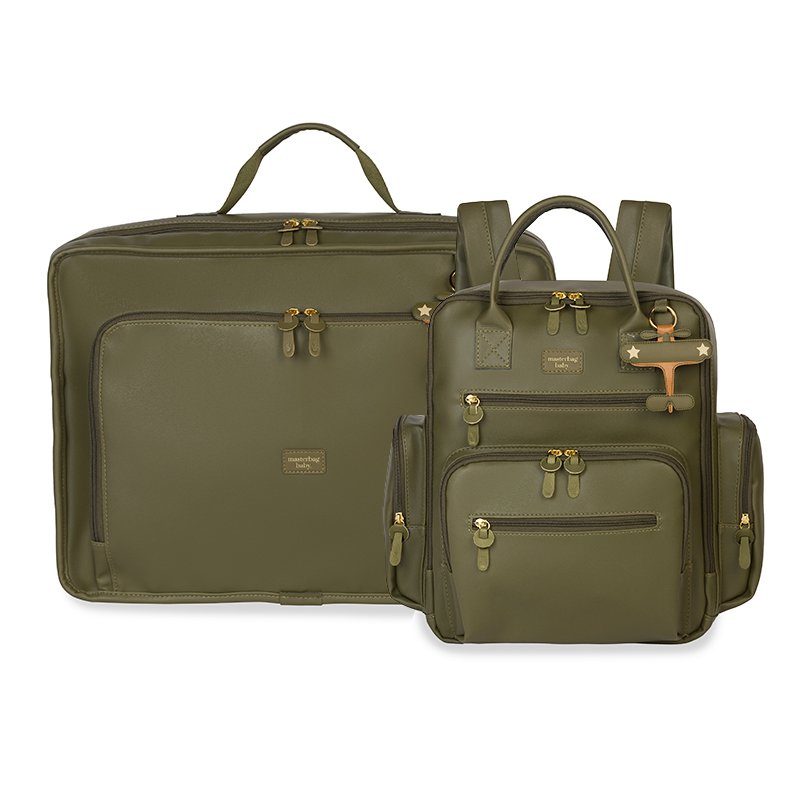 Kit Mala Maternidade Vintage + Mochila Maternidade Urban Masterbag Baby Avião Oliva