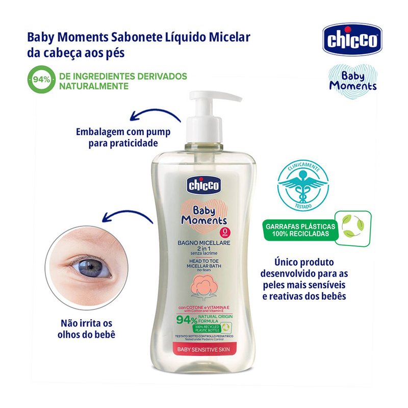 Sabonete Líquido Chicco Gel Micelar da Cabeça aos Pés (0M+) 500ml Detalhes