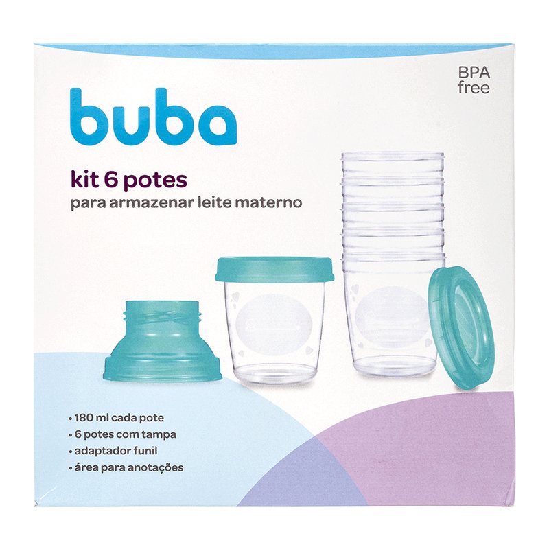 Embalagem Potes para Armazenamento de Leite Materno Buba 180ml 6 Unidades