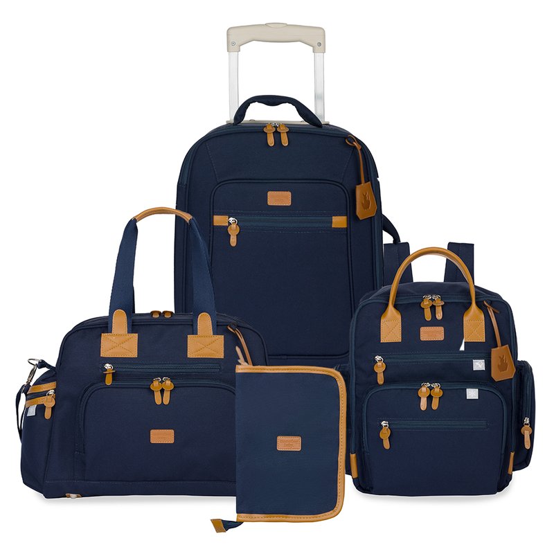 Kit Mala com rodinhas + Bolsa Everyday + Mochila Urban + Porta Carteira de Vacinação Masterbag Baby Classic Marinho