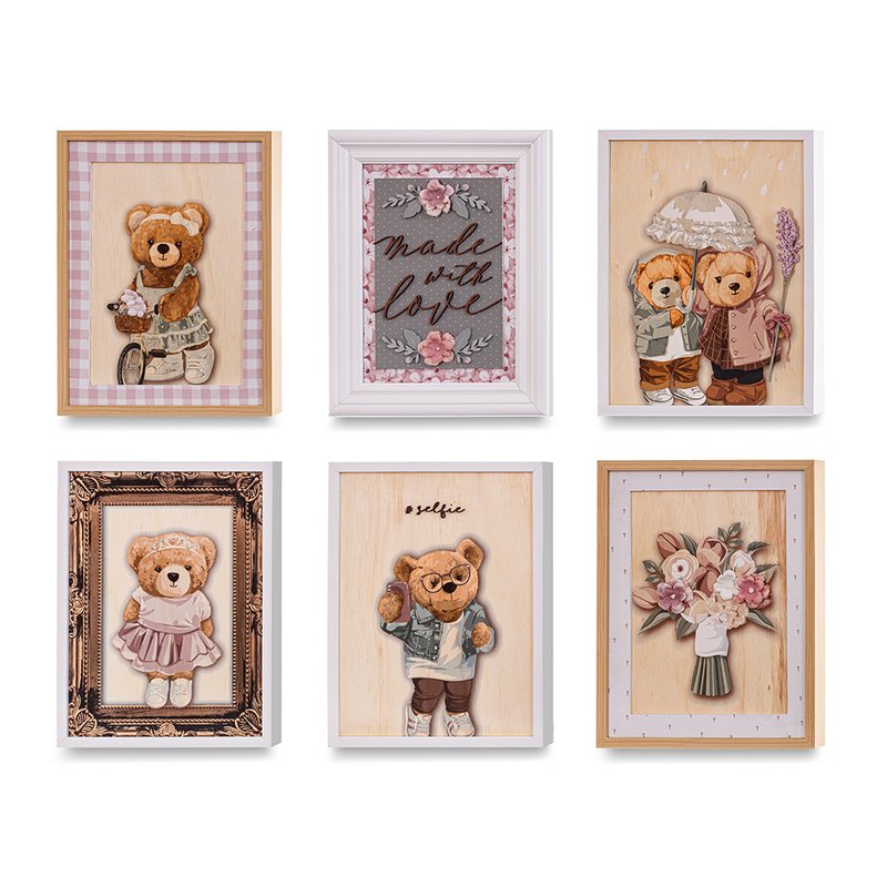 Painel Decorativo Coração de Mãe para Quarto Infantil Ursinhas Clássicas Menor 6 peças