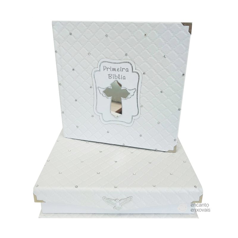 Primeira Bíblia Infantil Ilustrada Original Paper Matelassê Branco Strass