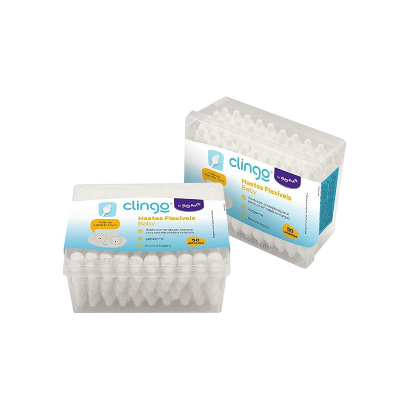 Hastes Flexíveis Baby Clingo Cotonetes - 50 Unidades