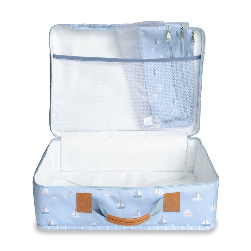 Mala Maternidade Vintage Masterbag Baby Barquinhos Azul Aberta