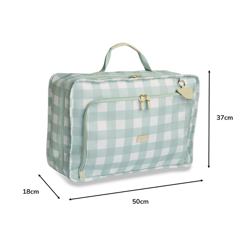 Medidas Mala Vintage Bear Xadrez Menta