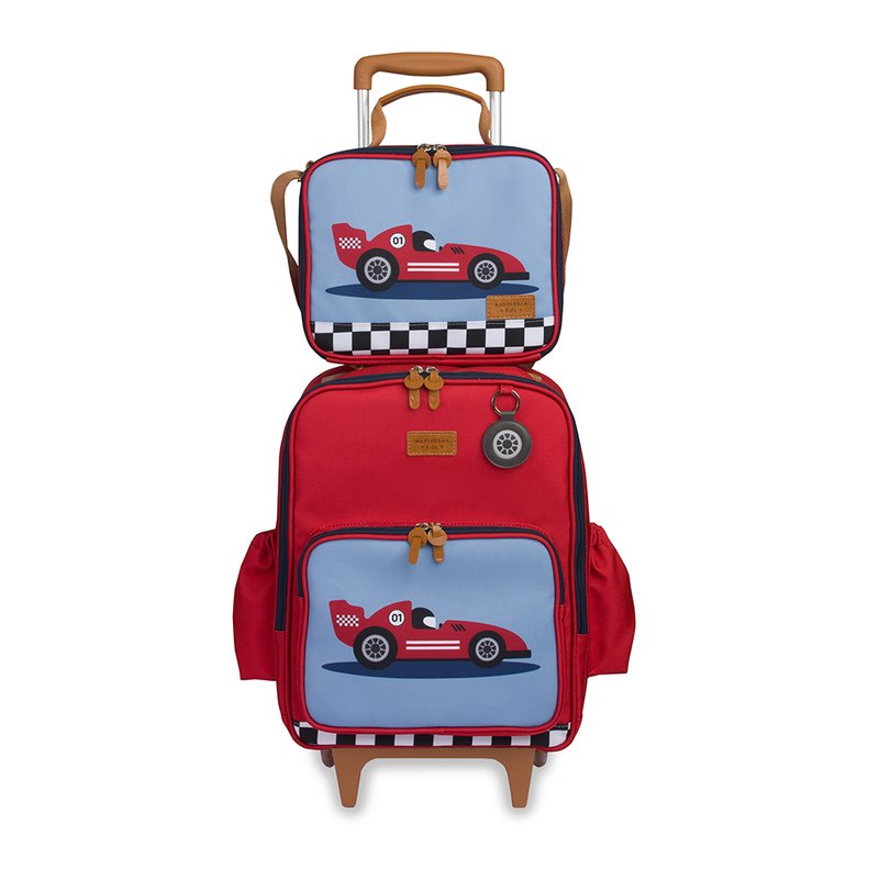 Kit Mochila Infantil Kids com Rodinhas + Lancheira Térmica Masterbag Baby Carros Vermelho