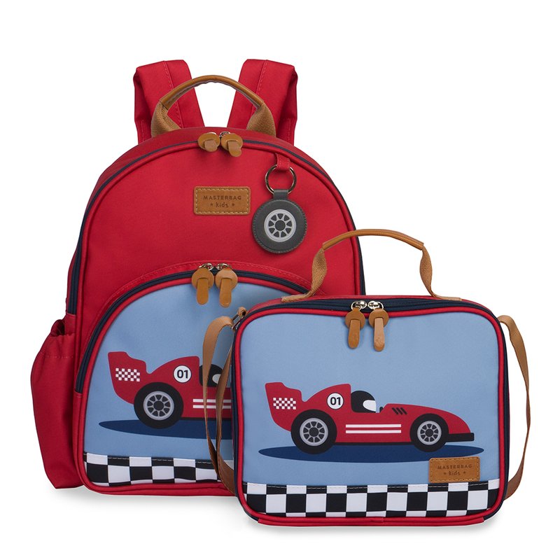 Kit Mochila Infantil Kids + Lancheira Térmica Masterbag Baby Carros Vermelho