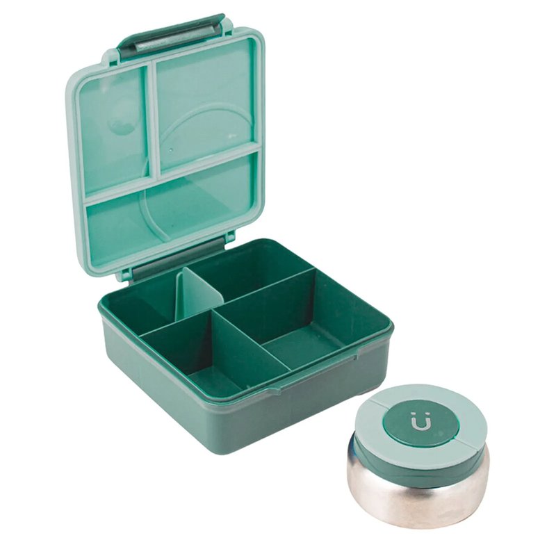 Lancheira Bento Box Büp One com Divisórias e Pote Térmico 1,6L Verde Aberto