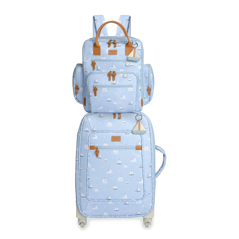 Kit Mala Maternidade com rodinhas + Mochila Maternidade Urban Masterbag Baby Barquinhos Azul