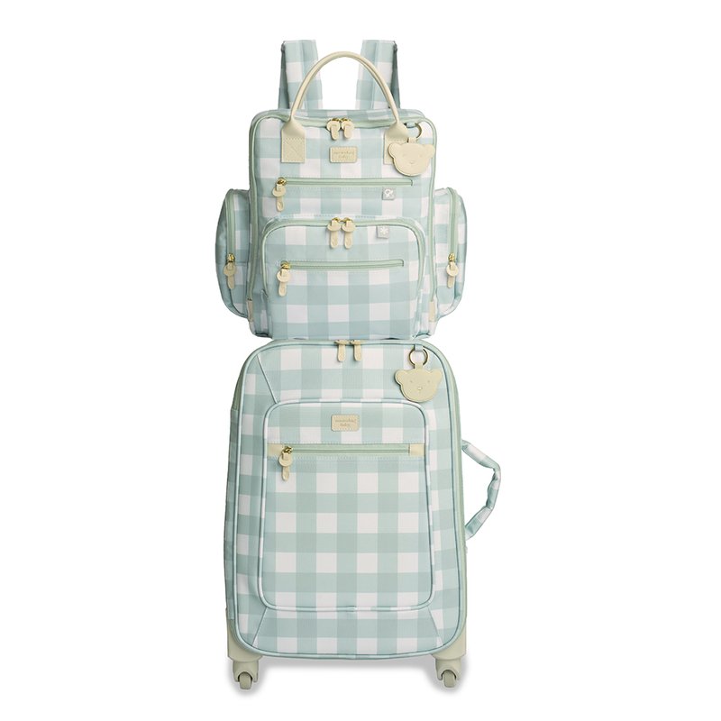 Kit Mala Maternidade com rodinhas + Mochila Maternidade Urban Masterbag Baby Bear Xadrez Menta
