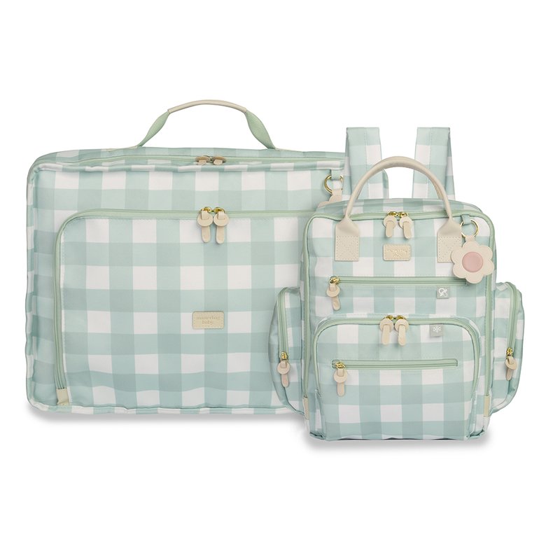 Kit Mala Maternidade Vintage + Mochila Maternidade Urban Masterbag Baby Margarida Menta