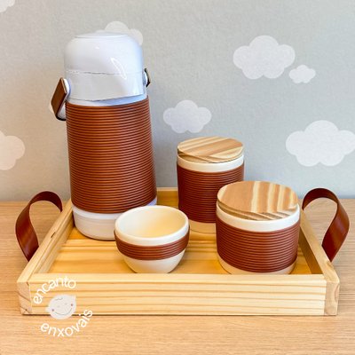 Kit Higiene para Bebê Detalhes Cerâmica com Bandeja e Garrafa Térmica Courino
