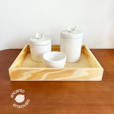 Kit Higiene para Bebê Detalhes Cerâmica com Bandeja Borboleta Bege