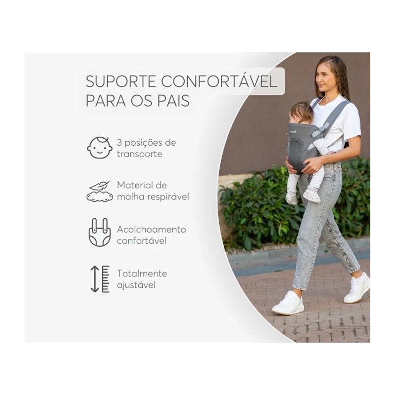 Suporte Canguru para Bebê KikkaBoo Myra de 3 Meses até 9kg Preto