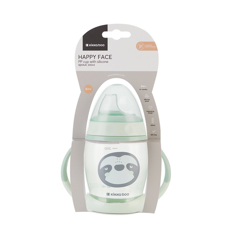 Embalagem Copo KikkaBoo Happy Face com Bico de Silicone 200ml (8M+) Mint
