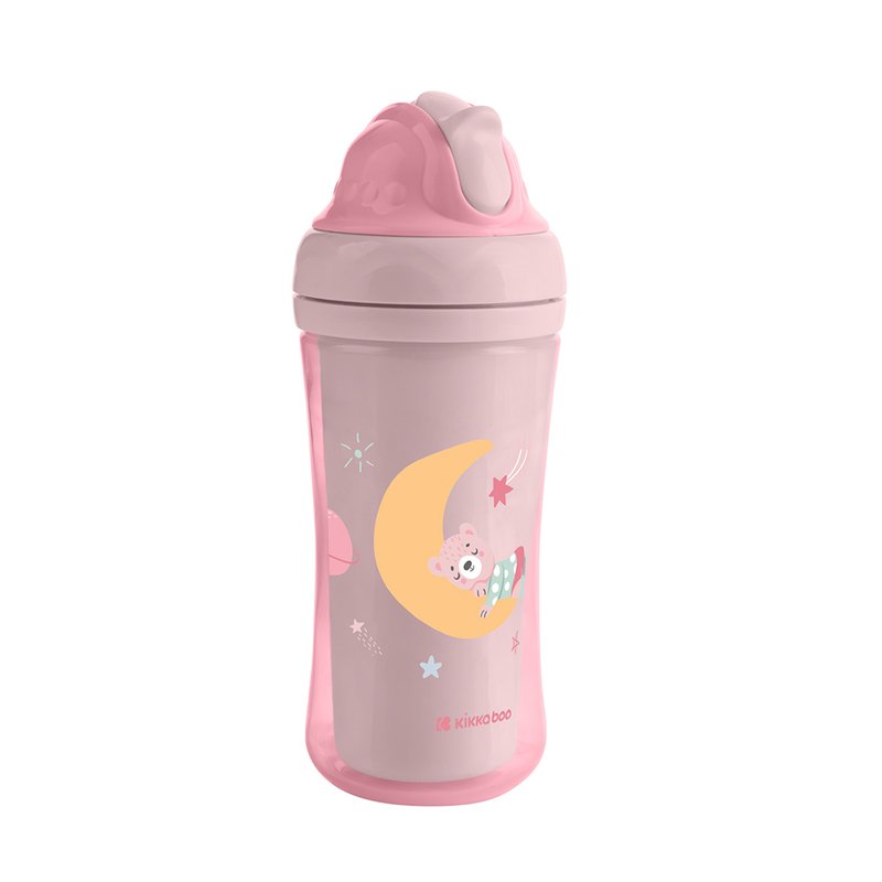 Copo KikkaBoo Moony Me com Canudo de Silicone 220ml (8M+) Pink