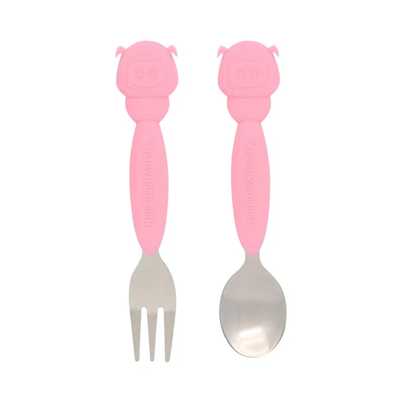 Jogo de Colher e Garfo Marcus e Marcus em Silicone e Inox (3+) Porquinhos