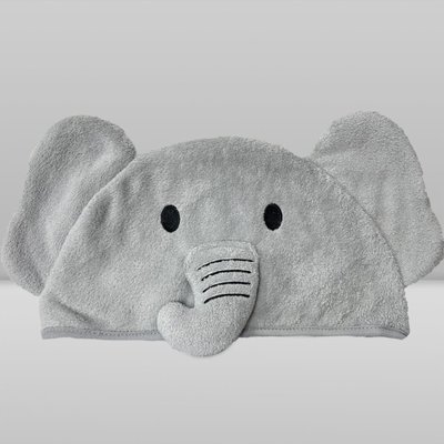Toalha de Banho Donna Laço Bebê com Capuz Animada 70x100cm (0-36M) Elefante Cinza