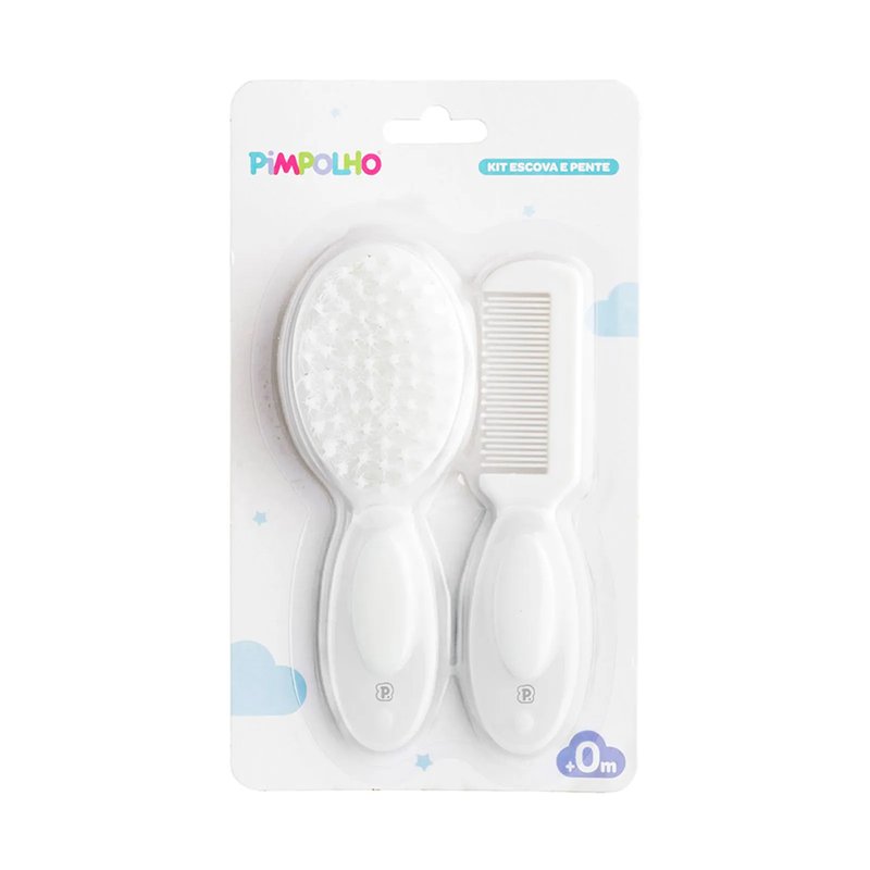Embalagem Kit Pente e Escova Pimpolho com Cerdas Naturais (0M+) Branco