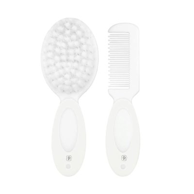 Kit Pente e Escova Pimpolho com Cerdas Naturais (0M+) Branco