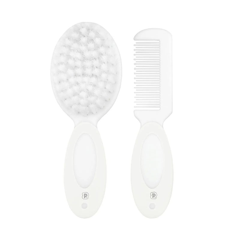 Kit Pente e Escova Pimpolho com Cerdas Naturais (0M+) Branco