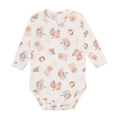 Body Manga Longa Mini e Co em Algodão Egípcio Cachorrinhos