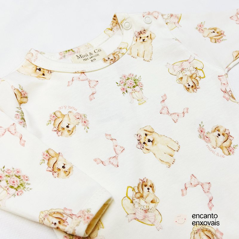 Detalhes Body Manga Longa Mini e Co em Algodão Egípcio Cachorrinhas