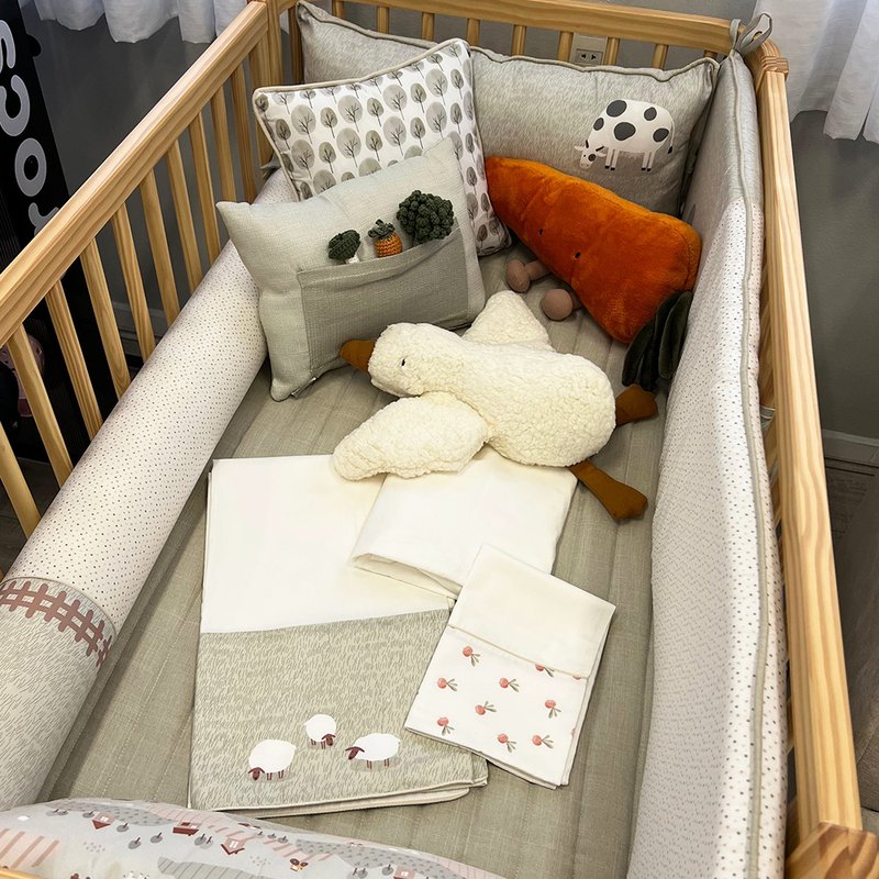 kit berco coracao de mae fazendinha 8 pecas com almofadas