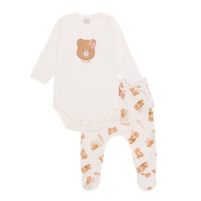 Conjunto de Body Bordado com Calça Mini e Co em Algodão Egípcio Ursinha e Cavalinho
