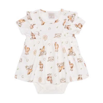 Body Vestido com Babadinhos Mini e Co em Algodão Egípcio Cavalinhos
