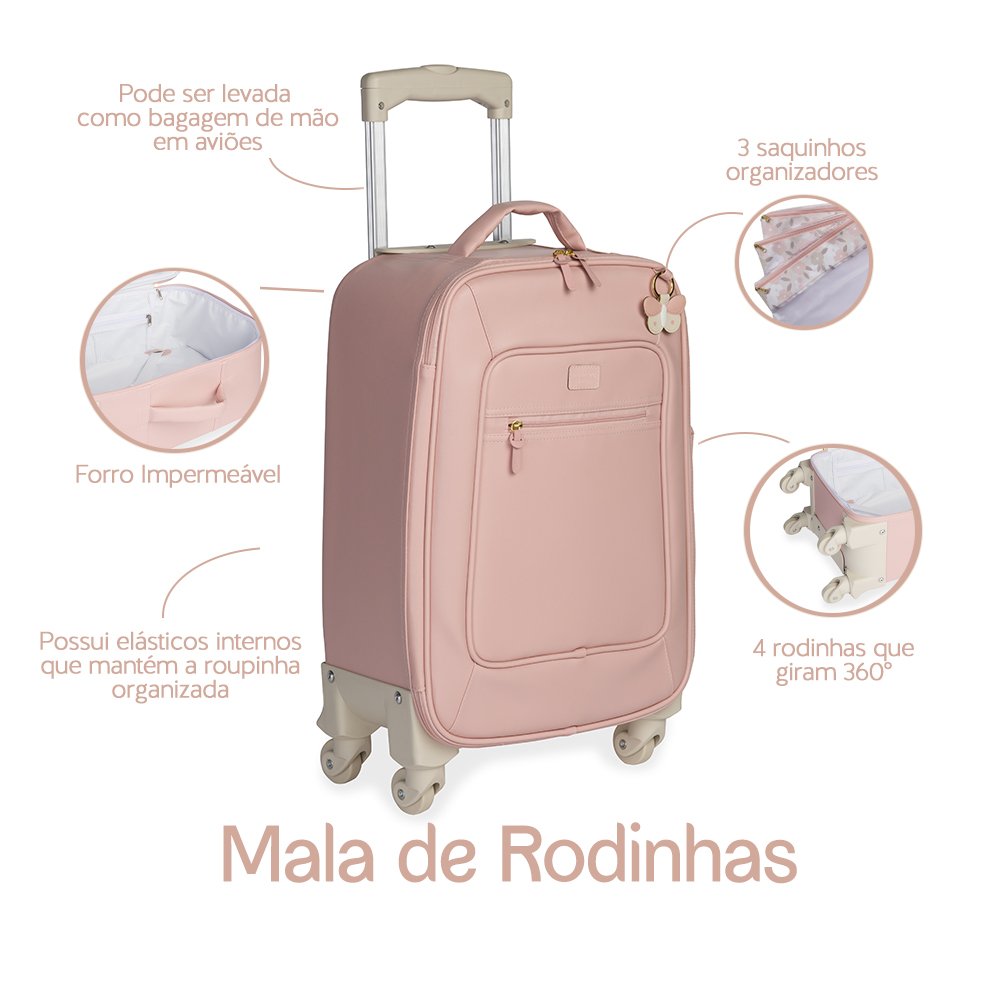 Mala Maternidade com rodinhas Masterbag Baby - Borboleta Rosa