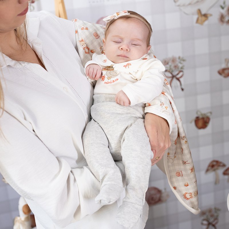 Conjunto de Body com Calça Mini e Co em Algodão Egípcio Patinho com Manta