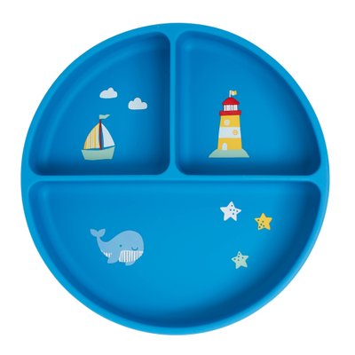 prato de silicone bup baby com ventosa e divisorias 400ml 6m ursinho navy azul