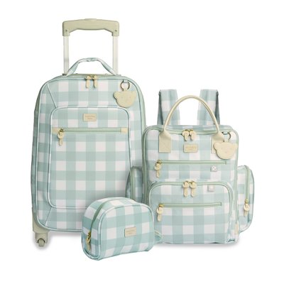 kit mala maternidade com rodinhas mochila urban necessaire para bebe masterbag baby bear xadrez menta