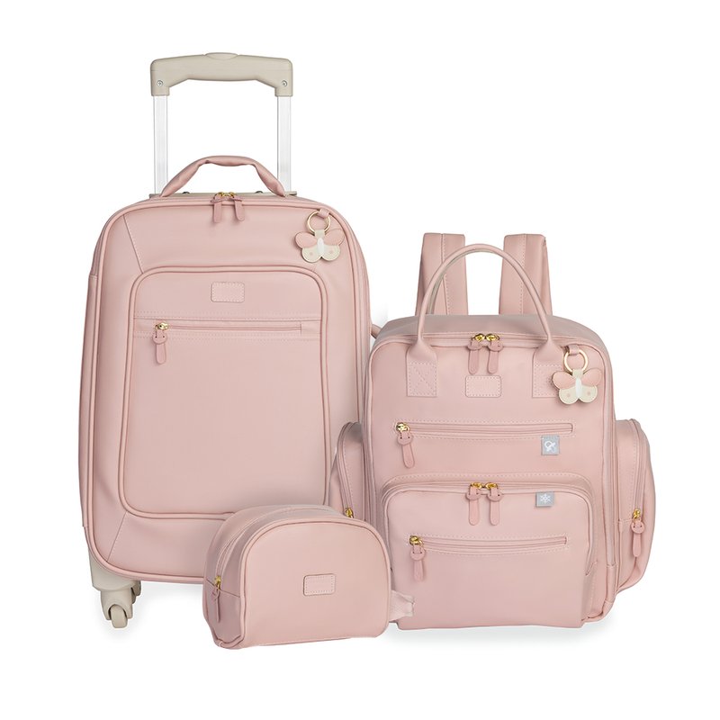 kit mala maternidade com rodinhas mochila urban necessaire para bebe masterbag baby borboleta rosa