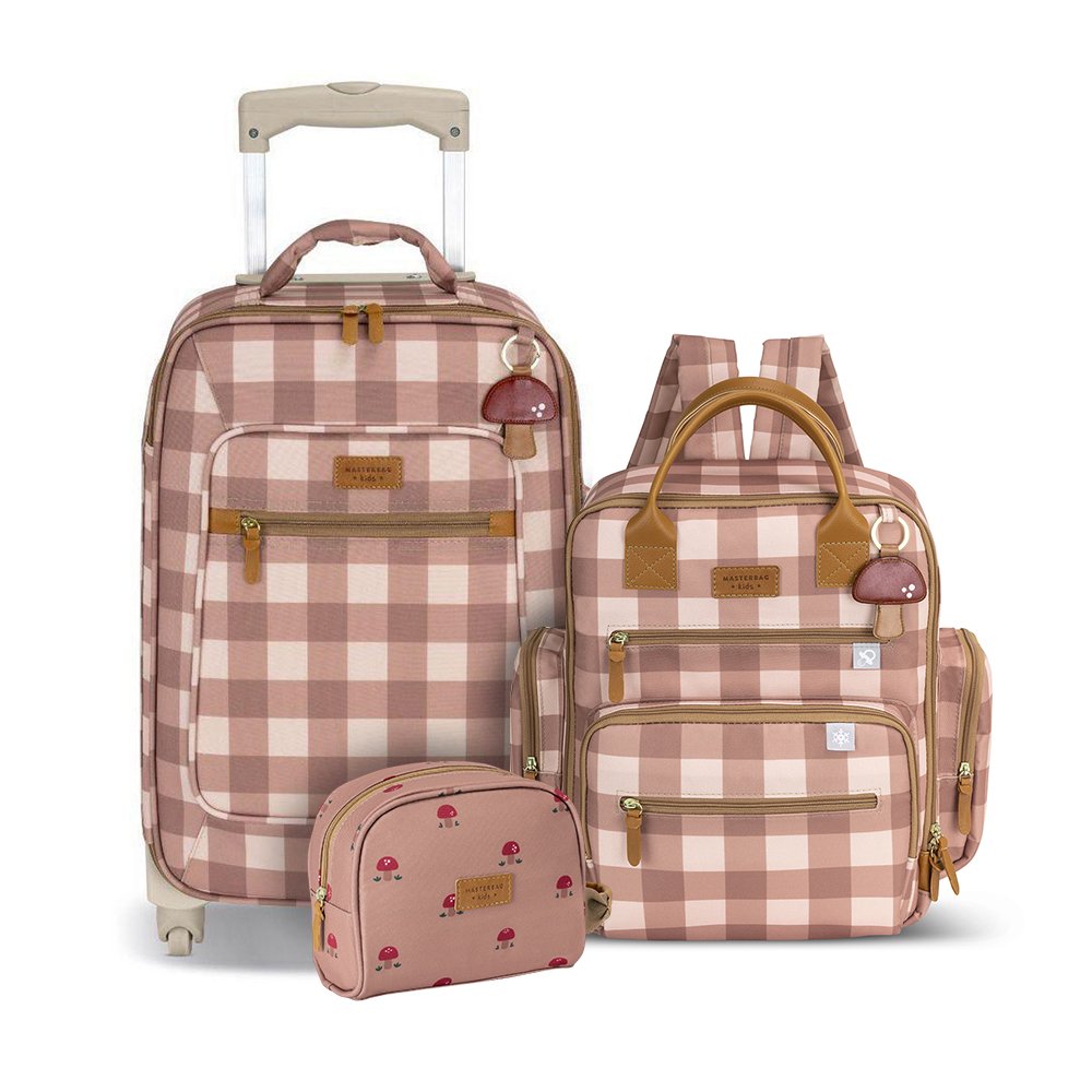Kit Mochila, Necessaire e Mala com Rodinhas Cogumelo: Praticidade