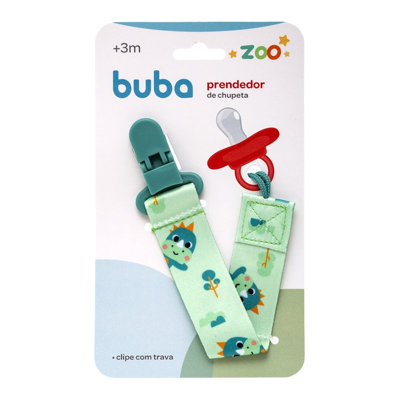 embalagem prendedor de chupeta buba fecho com trava 3m zoo dino