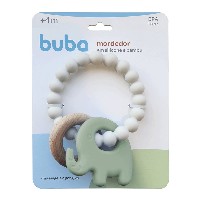 embalagem mordedor buba em silicone e bambu elefante 4m verde