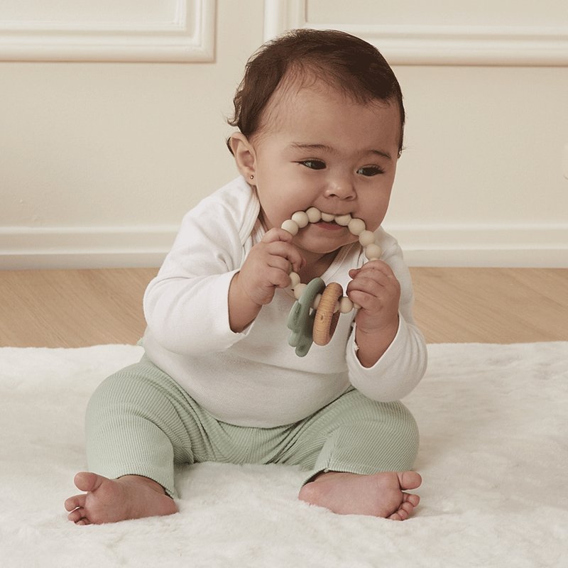 mordedor buba em silicone e bambu elefante 4m verde bebe brincando