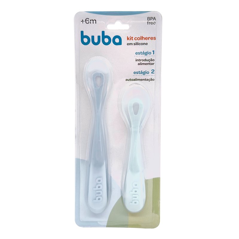 embalagem kit colheres 2 estagios buba em silicone 6m azul
